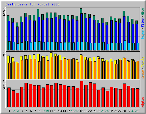 Daily usage for August 2008